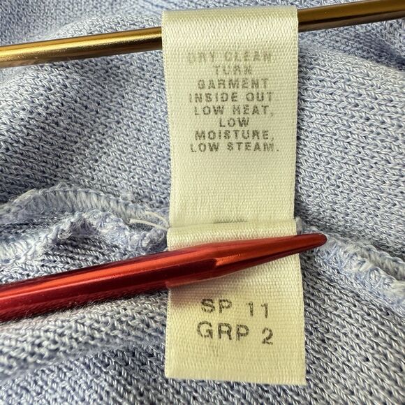 St. John Cardigan Peplum Jacket w/ Ruffle Size 10 Light Blue Periwinkle FLAW - Picture 14 of 16